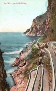 Vintage Postcard 1910's La Strada Krupp  Hairpin Turn Paved Footpath Capri Italy