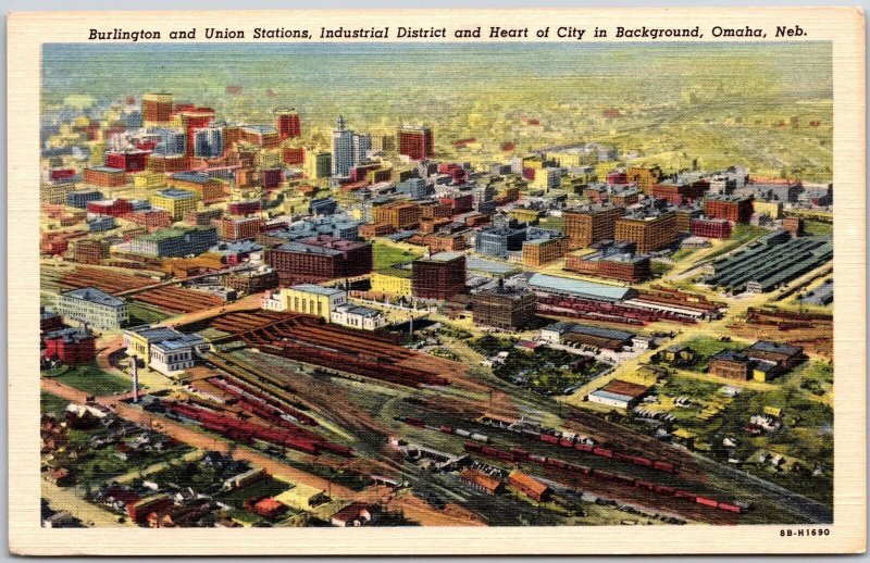 Burlington Union Stations Industrial District Background Omaha Nebraska Postcard