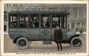 Gray Line Bus Advertising Driver & Tourists Washington DC c1920 Postcard