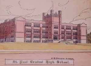 Handmade Colored St Paul Central High School Minnesota O Larson Vintage Postcard