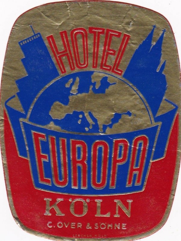 Germany Koeln Hotel Europa Vintage Luggage Label sk3068