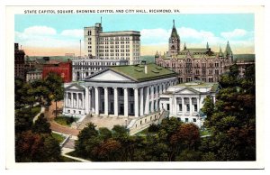 Antique Capitol Square, Showing Capitol and City Hall, Richmond, VA Postcard