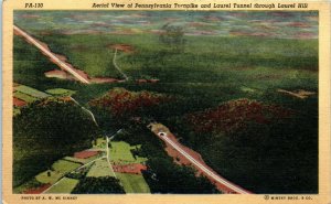 1940s Aerial View of Pennsylvania Turnpike and Laurel Tunnel Postcard