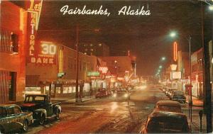 Autos Marquee Fairbanks Alaska 1950s Night Scene Second Avenue Postcard 2699