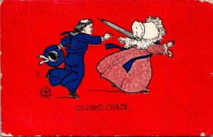 Humour Children Giving Chase Signed Crane 1910