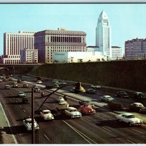 c1950s Los Angeles, CA Civic Center Hollywood Freeway Interstate Traffic PC A256