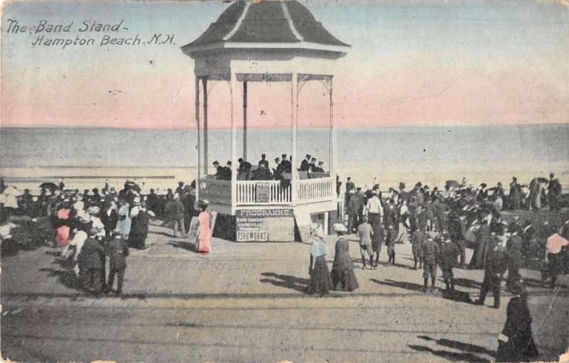 Hampton Beach New Hampshire Band Stand Beach Scene Antique Postcard K30670