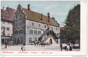 MULHAUSEN, France, 1900-1910's; Hotel De Ville, Horse Carriage