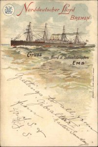 Ship Steamship EMS Nordd Lloyd Bremen Gruss Von USED 1897 Postcard