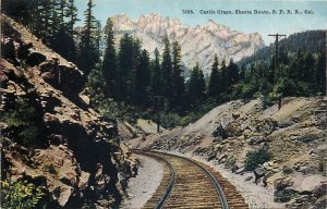 United States Castle Crags Shasta Route California railroad scenic postcard