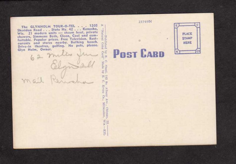 WI The Glynholm Tour O Tel Motel Cabins Kenosha Wisconsin Postcard Glyn Holm