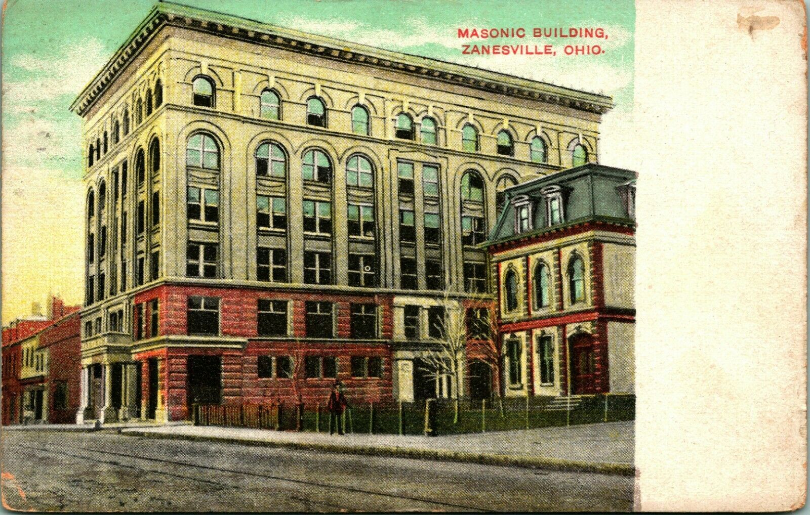 Masónico Edificio Masones Temple Zanesville Ohio Oh 1908 Vtg Tarjeta