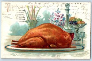 1906 Thanksgiving Day Roasted Turkey On A Platter Fruits RJWealth Tuck Postcard