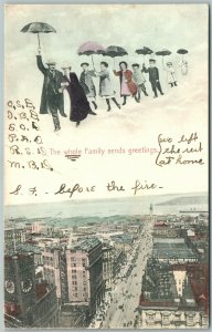 SACRAMENTO CA FLYING FAMILY FANTASY UNDIVIDED 1908 ANTIQUE POSTCARD