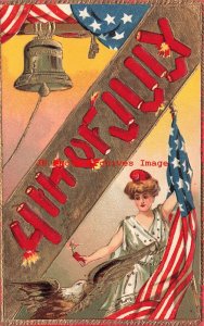 July 4th, N.N. No 0586-2, Lady Columbia Holding Flag & Firecracker with Eagle