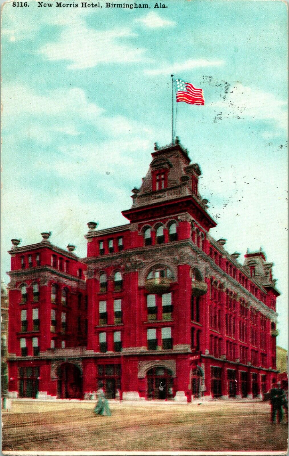 Vtg Postcard 1909 New Morris Hotel Birmingham, Alabama Dirt Street