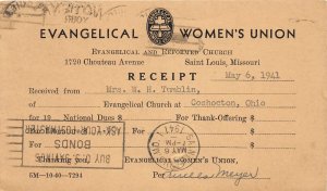 J3/ St Louis Missouri Postcard c1941 Evangelical Women's Union Receipt 61