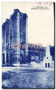 Old Postcard Noyon Cathedral and Monument