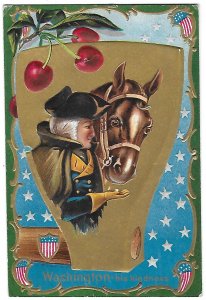 George Washington his Kindness Cherries Flag Feeding His Horse Embossed