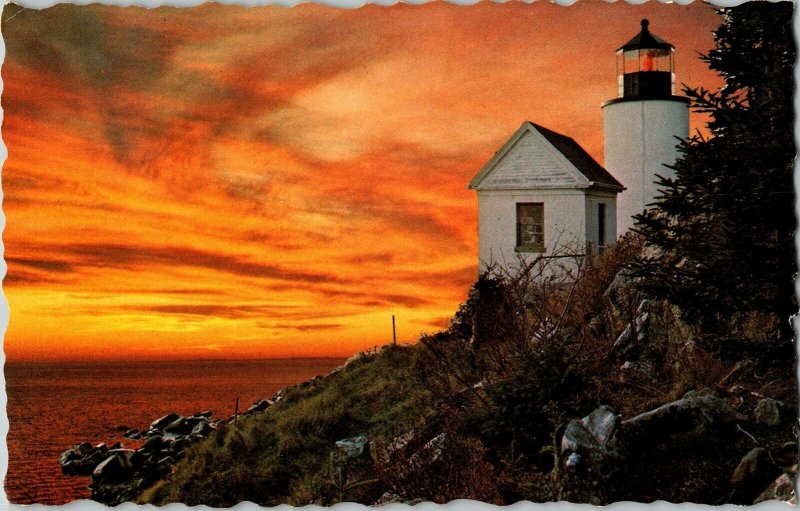 Bass Harbor Light Mt Desert Island Maine ME WOB Note 10c Stamp Postcard Swans PM 