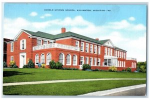 c1940 Harold Upjohn School Exterior Building Kalamazoo Michigan Vintage Postcard