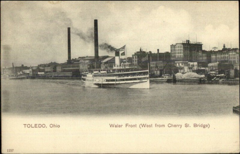 Toledo OH From Cherry St. Bridge Steamer Ship c1910 Postcard