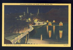 Hoover Dam Postcard,  Boulder Dam At Night, Arizona/AZ-Nevada/NV, Colorado River