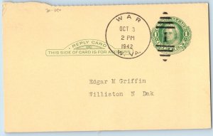 DPO War West Virginia WV Postcard Edgar M Griffin Williston ND 1942 Vintage