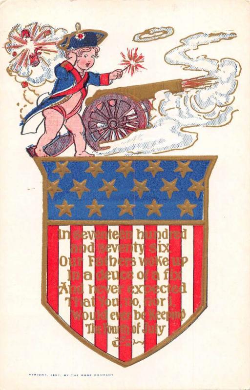 Patriotic Greetings Baby Lighting Cannon Antique Postcard J75652