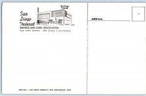 4 Oversize Postcards SAN DIEGO FEDERAL SAVINGS and LOAN, Lobby & Murals 1955