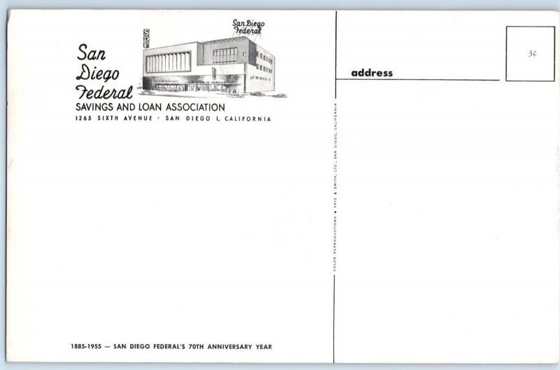 4 Oversize Postcards SAN DIEGO FEDERAL SAVINGS and LOAN, Lobby & Murals 1955