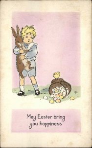 Whitney Easter Little Boy with Bunny Rabbit Egg Basket Vintage Postcard