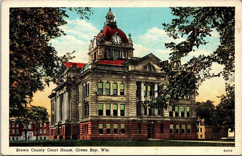 Postcard WIS Green Bay Brown County Court House 1920s A8