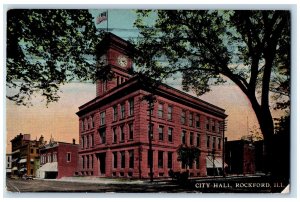 c1950's City Hall Building Clock Tower Dirt Road Rockford Illinois IL Postcard