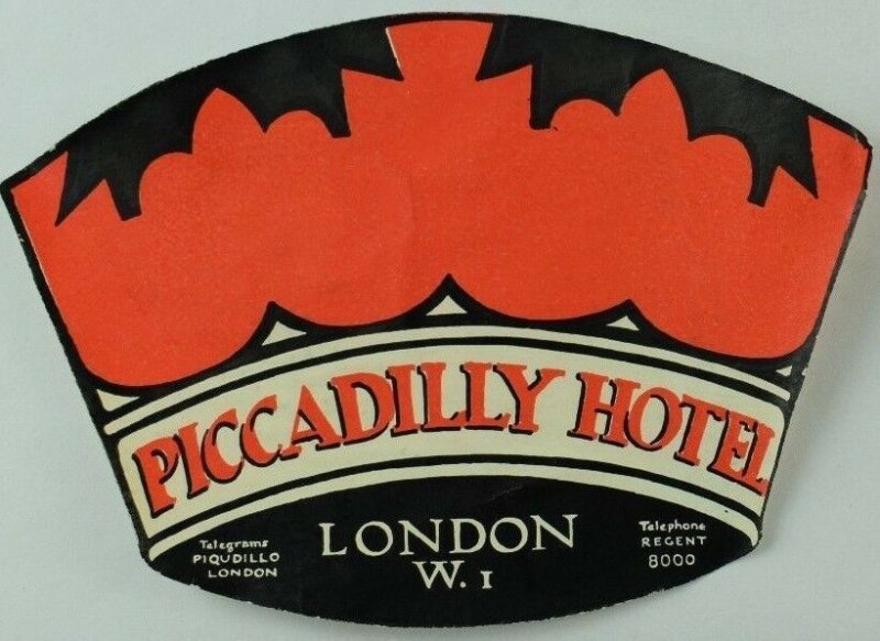 1940's-50's Piccadilly Hotel London, UK Baggage Label Original E17