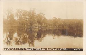 Anamosa Iowa~Wapsipinicon River @ Evening Time~Boat under Trees~1910 RPPC