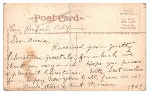 1909 Greater San Francisco, CA Map Angel w/ Sword Postcard *5K4