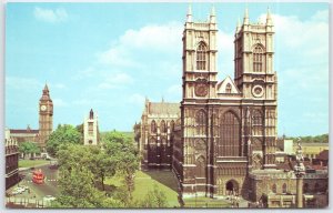 Vintage London Westminster Abbey & Big Ben Postcard Natural Colour