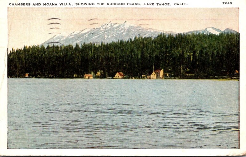 California Lake Tahoe Chambers and Moana Villa Showing The Rubicon Peaks 1936