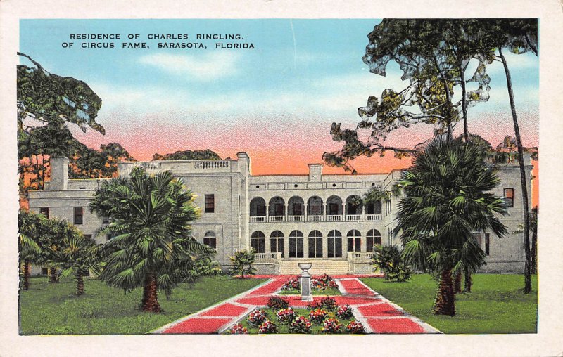 Residence of Charles Ringling, Sarasota, Florida, Early Postcard, Unused