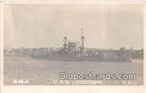 USS Mississippi Real Photo Unused light corner wear, minor paper glued on back