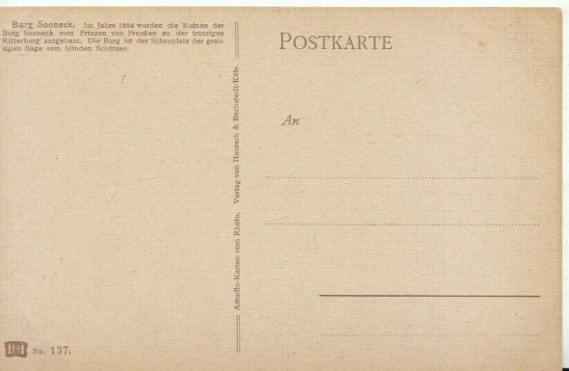 Germany Postcard - Burg Sooneck - Ref TZ3071