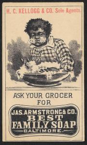 VICTORIAN TRADE CARD Armstrong Co Family Soap Black Boy Washing Himself