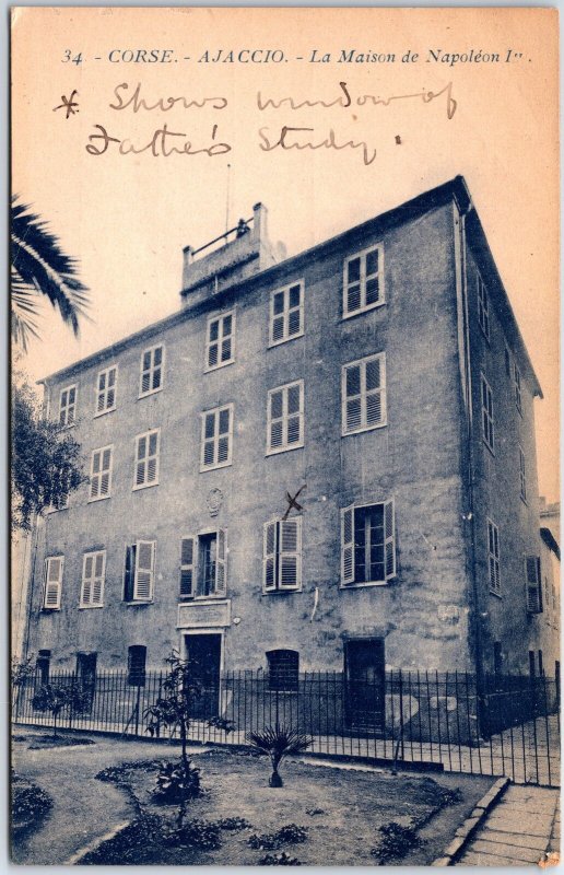 VINTAGE POSTCARD NAPOLEON BONAPARTE'S HOUSE AT AJACCIO CORSICA FRANCE c. 1910