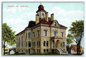 1910 Exterior View Jail Building Trees Augusta Maine ME Antique Vintage Postcard 