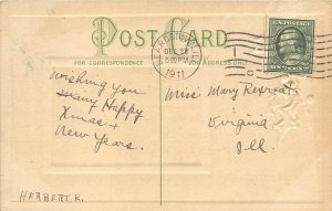 JOYFUL CHRISTMAS 1911 Embossed Postcard Winter Scene Holly