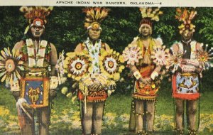 Apache Indan Indian War Dancers Oklahoma Postcard Error in Spelling