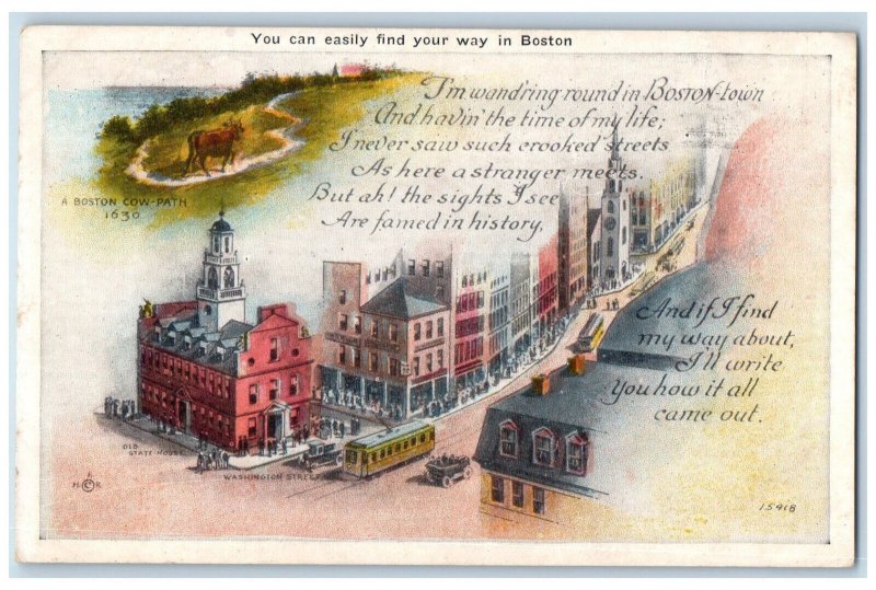 c1920's Old State House Washington Street Boston Cow-Path MA Unposted Postcard