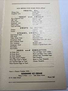 Vintage 40s HOTEL DE HAMBURGER Restaurant Menu Three Rivers Michigan Rare