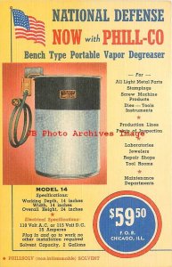 Advertising Linen Postcard, Phillips Manufacturing, Phill-Co Portable Degreaser